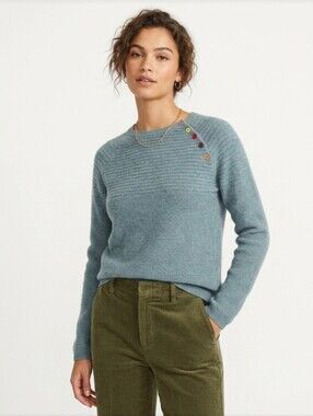 Tabitha Webb Lambswool Textured Rainbow Button Sweater Blue Women's Large